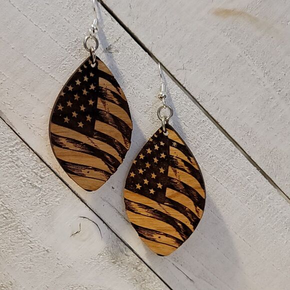 American Flag Dangle Earrings #2 - Picture 2 of 5